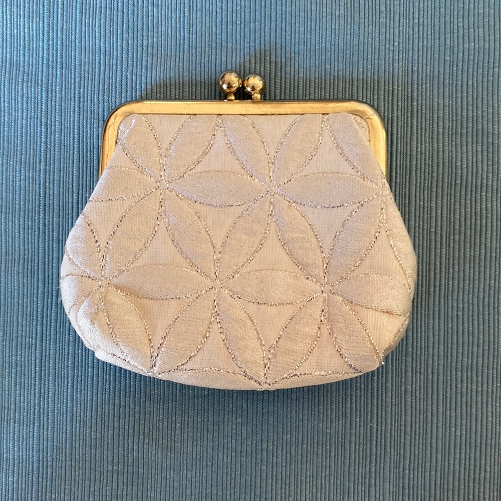 Cream floral and silver threaded change purse